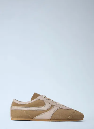 Dries Van Noten Women Beige Low-top Sneakers With Two-tone Lace-up In Suede Woman In White