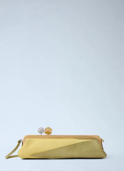 Jacquemus Salon Mais Suede And Patent-leather Clutch In Yellow