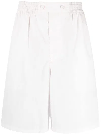Prada Enamel-triangle Patch Poplin Shorts In White