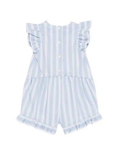 Balmain Ruffle Striped Romper In Blue