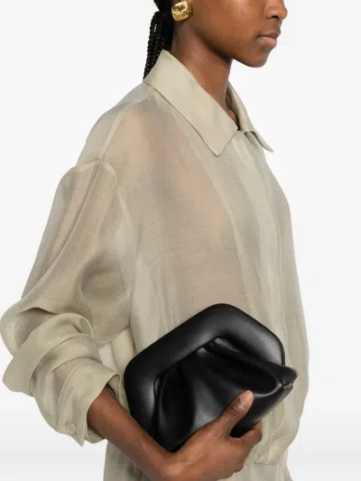 Themoirè Pleated Rectangular Soft Structure Clutch Bag In Black
