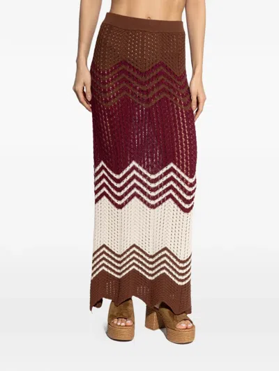Akep Zigzag-pattern Knitted Maxi Skirt In Red