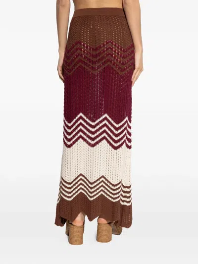 Akep Zigzag-pattern Knitted Maxi Skirt In Red