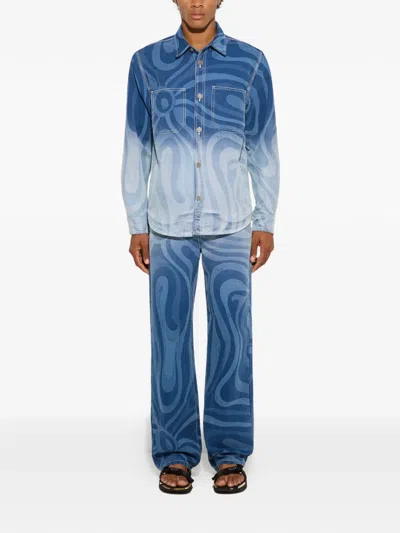 Pucci Marmo Print Oversized Denim Jacket In Blue