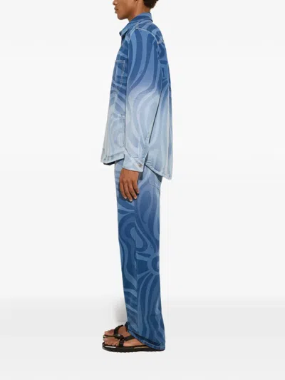 Pucci Marmo Print Oversized Denim Jacket In Blue