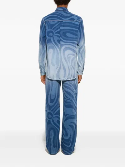 Pucci Marmo Print Oversized Denim Jacket In Blue