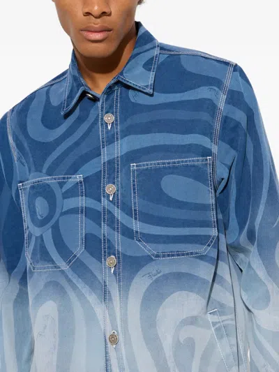 Pucci Marmo Print Oversized Denim Jacket In Blue