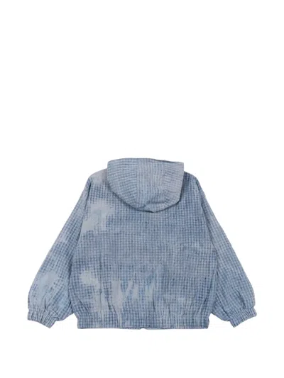 Msgm Hooded Checked Denim Jacket In Blue