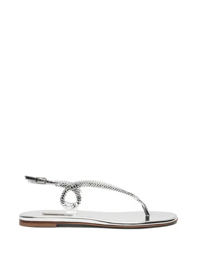 Casadei Silver Calf Leather Bos Taurus Flat Sandals In Gray