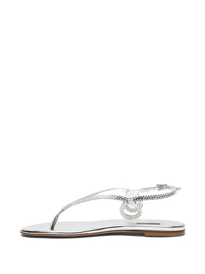 Casadei Silver Calf Leather Bos Taurus Flat Sandals In Gray