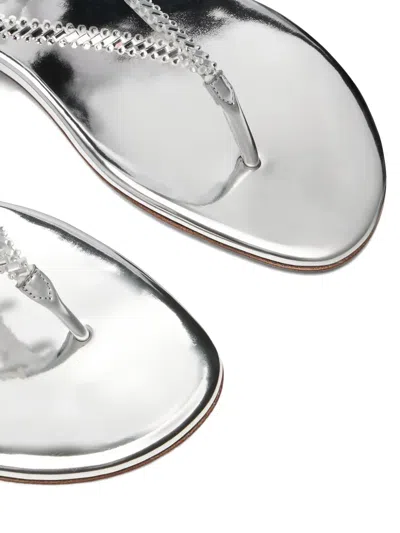 Casadei Silver Calf Leather Bos Taurus Flat Sandals In Gray