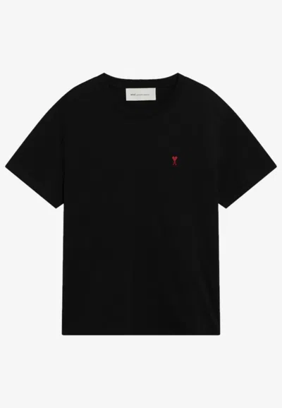Ami Alexandre Mattiussi Ami Paris Men Black T-shirt With Ami De Coeur Embroidery On The Front In Cotton Man In Black