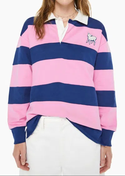 Mother Piece Huddle Long Sleeve Tee In Estate Blue And Begonia Pink In Multi