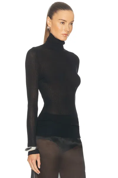 Brandon Maxwell Ribbed Turtleneck Top In Black