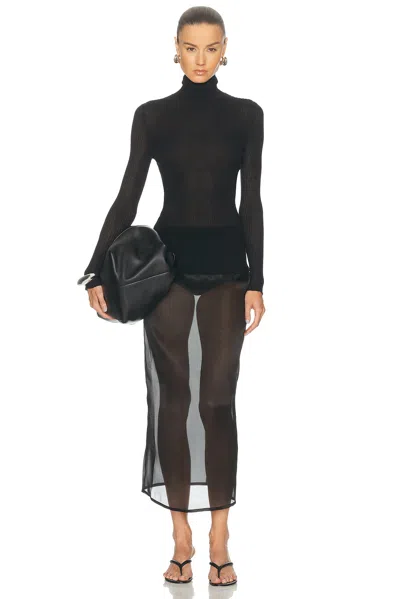 Brandon Maxwell Ribbed Turtleneck Top In Black