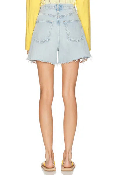 Agolde Rhoda Pleated Denim Cutoff Shorts In Blue