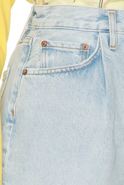 Agolde Rhoda Pleated Denim Cutoff Shorts In Blue