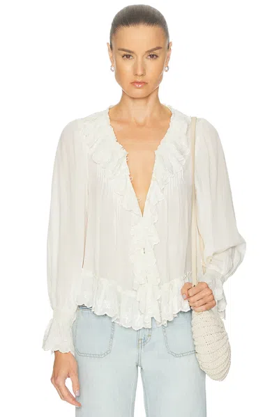 Loveshackfancy Avee Silk Ruffled Blouse In White