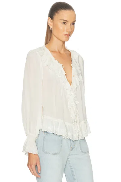 Loveshackfancy Avee Silk Ruffled Blouse In White