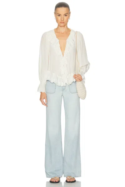 Loveshackfancy Avee Silk Ruffled Blouse In White