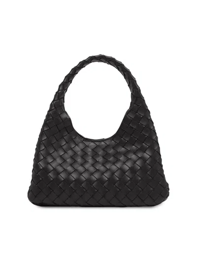 Bottega Veneta Small Leather Intrecciato Campana Shoulder Bag In Black