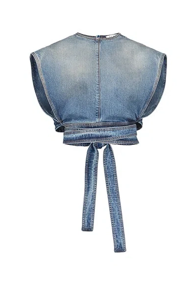 Alaïa Alaia Faded Blue Cotton Belted Top In Blue