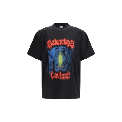 Balenciaga Cotton Salon De Couture Gothic T-shirt In Black