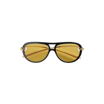 Bottega Veneta Bv1418s Signature Icons 001 Black Gold Yellow Sunglasses In Multi