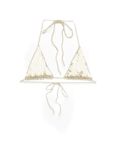 Isa Boulder Macramé Triangle Bikini Top In Brown