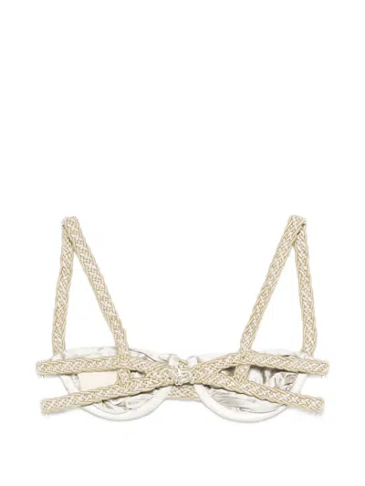 Isa Boulder Weave Strap Bikini Top In Brown