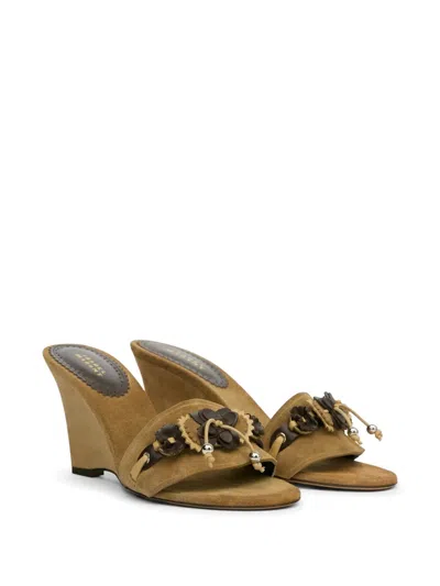 Isabel Marant Anee Embellished Suede Wedge Mules In Brown