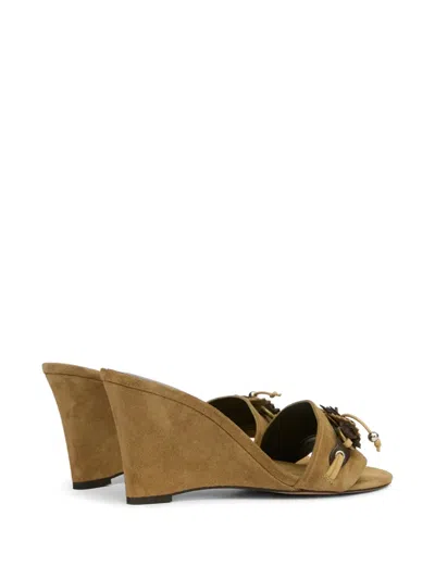 Isabel Marant Anee Embellished Suede Wedge Mules In Brown