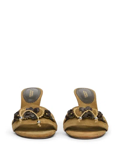 Isabel Marant Anee Embellished Suede Wedge Mules In Brown