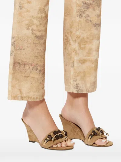 Isabel Marant Anee Embellished Suede Wedge Mules In Brown