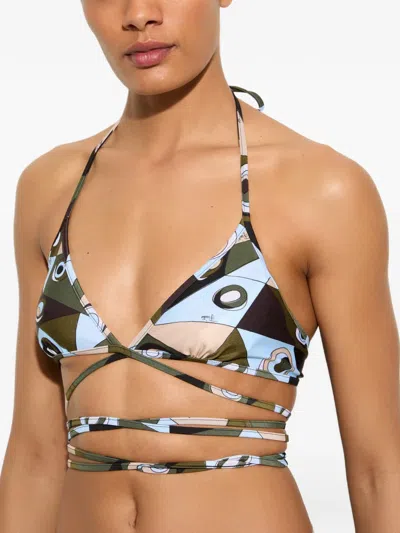 Pucci Lycra Wrap Triangle Bikini Bra Top In Multi