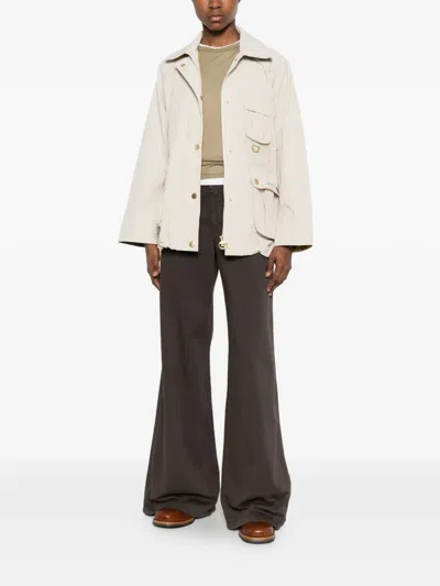 Barbour Debbie Showerproof Flap-pocket Button Coat In Neutral