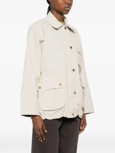 Barbour Debbie Showerproof Flap-pocket Button Coat In Neutral
