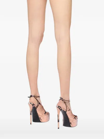 Attico Ornella Python-print Heeled Leather Pumps In Neutral