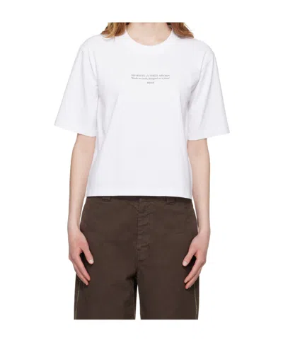 Off-white Regular Fit Cotton T-shirt With Printed Design In White