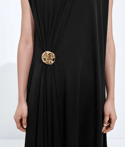 Bottega Veneta Womens Black Sleeveless Brooch Crepe-jersey Midi Dress