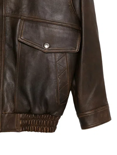 Dunst Brown Oversized Vintage Leather Jacket In Brown