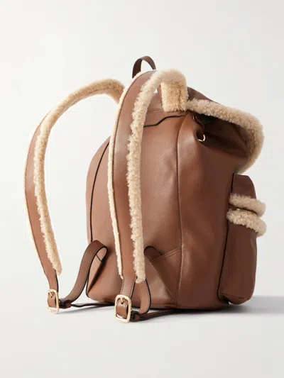 Bally Shearling-trimmed Leather Backpack In Brown