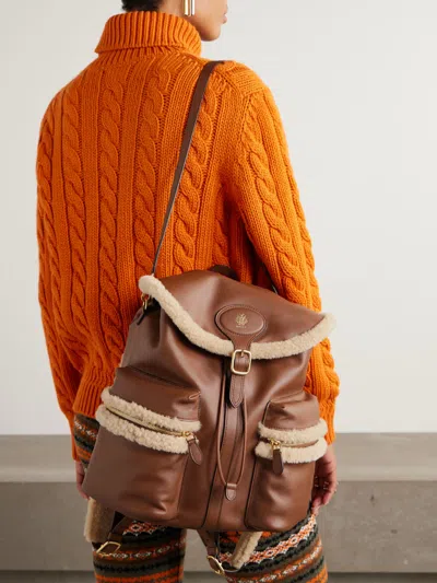 Bally Shearling-trimmed Leather Backpack In Brown