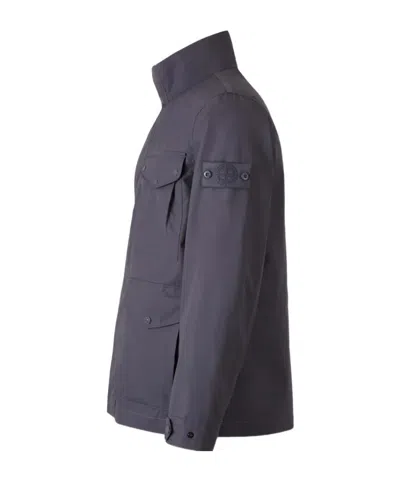 Stone Island Buttoned Flap-pocket Jacket In Blue
