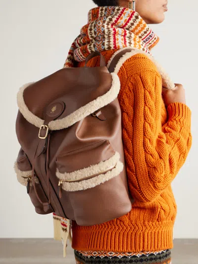 Bally Shearling-trimmed Leather Backpack In Brown