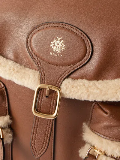 Bally Shearling-trimmed Leather Backpack In Brown