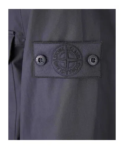 Stone Island Buttoned Flap-pocket Jacket In Blue