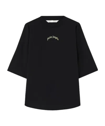 Palm Angels Curved-logo Crew-neck T-shirt In Black