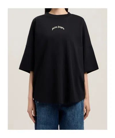 Palm Angels Curved-logo Crew-neck T-shirt In Black