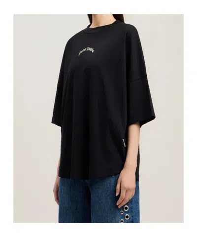 Palm Angels Curved-logo Crew-neck T-shirt In Black